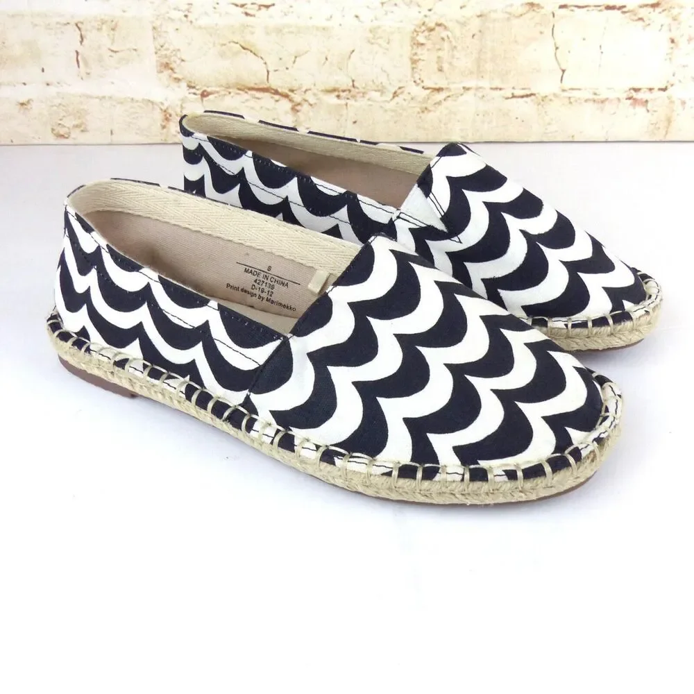 Marimekko x Uniqlo Espadrille Shoes Size S 5-5.5 White Black Laine Wave Slip On